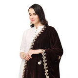 Women's Velvet Gotta Patti Dupatta (Brown, Length: 2.25 to 2.50 Mtr) - GillKart