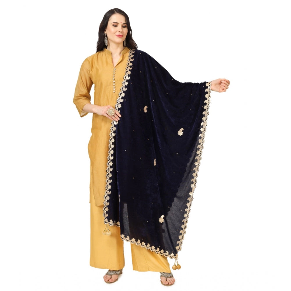 Women's Velvet Gotta Patti Dupatta (Blue, Length: 2.25 to 2.50 Mtr) - GillKart