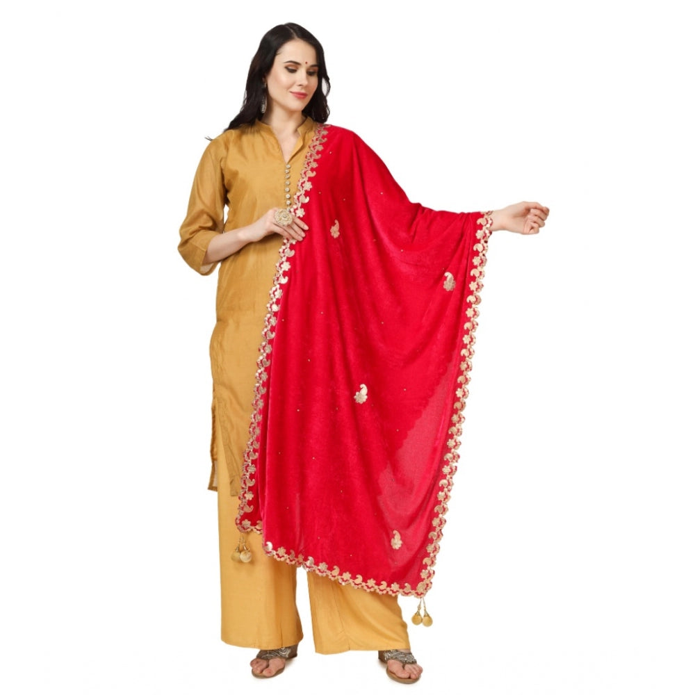 Women's Velvet Gotta Patti Dupatta (Pink, Length: 2.25 to 2.50 Mtr) - GillKart