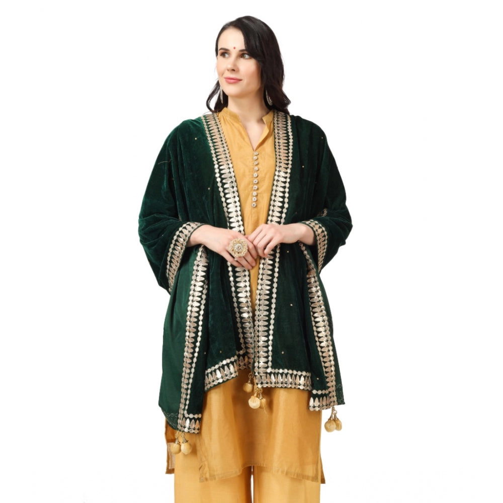 Women's Velvet Gotta Patti Dupatta (Green, Length: 2.25 to 2.50 Mtr) - GillKart