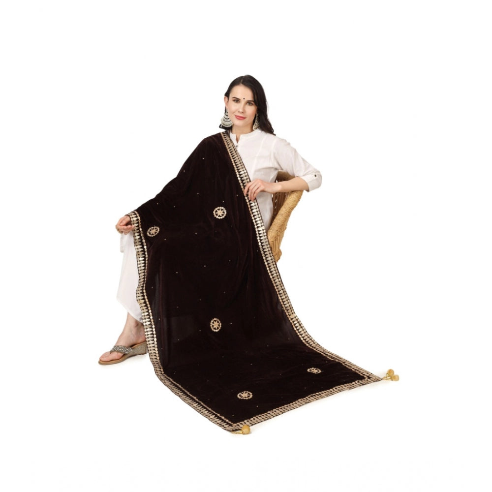 Women's Velvet Gotta Patti Dupatta (Brown, Length: 2.25 to 2.50 Mtr) - GillKart