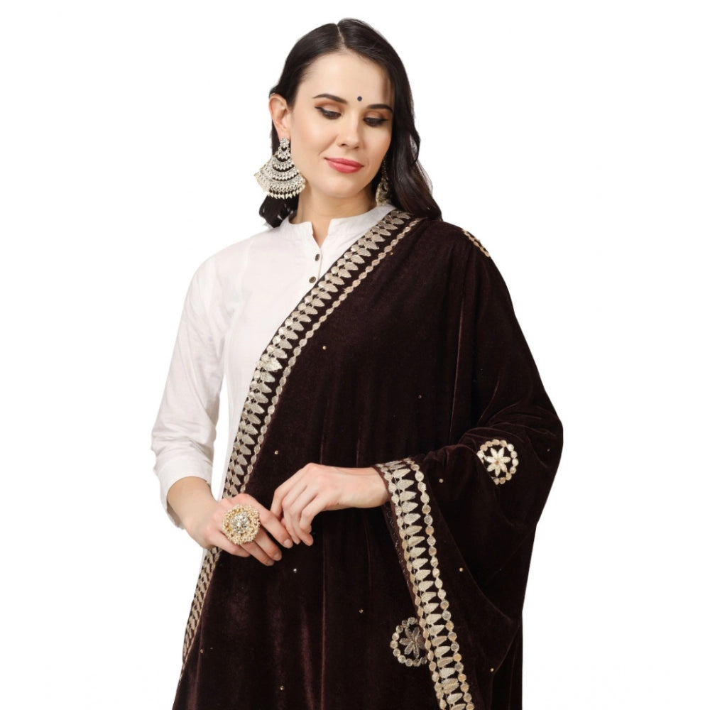 Women's Velvet Gotta Patti Dupatta (Brown, Length: 2.25 to 2.50 Mtr) - GillKart