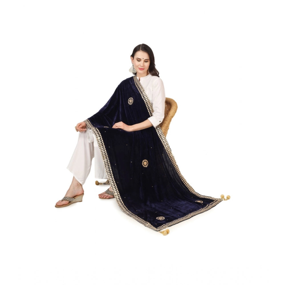 Women's Velvet Gotta Patti Dupatta (Blue, Length: 2.25 to 2.50 Mtr) - GillKart