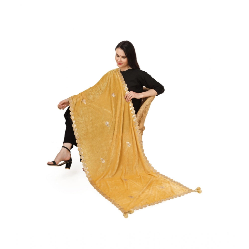 Women's Velvet Gotta Patti Dupatta (Yellow, Length: 2.25 to 2.50 Mtr) - GillKart