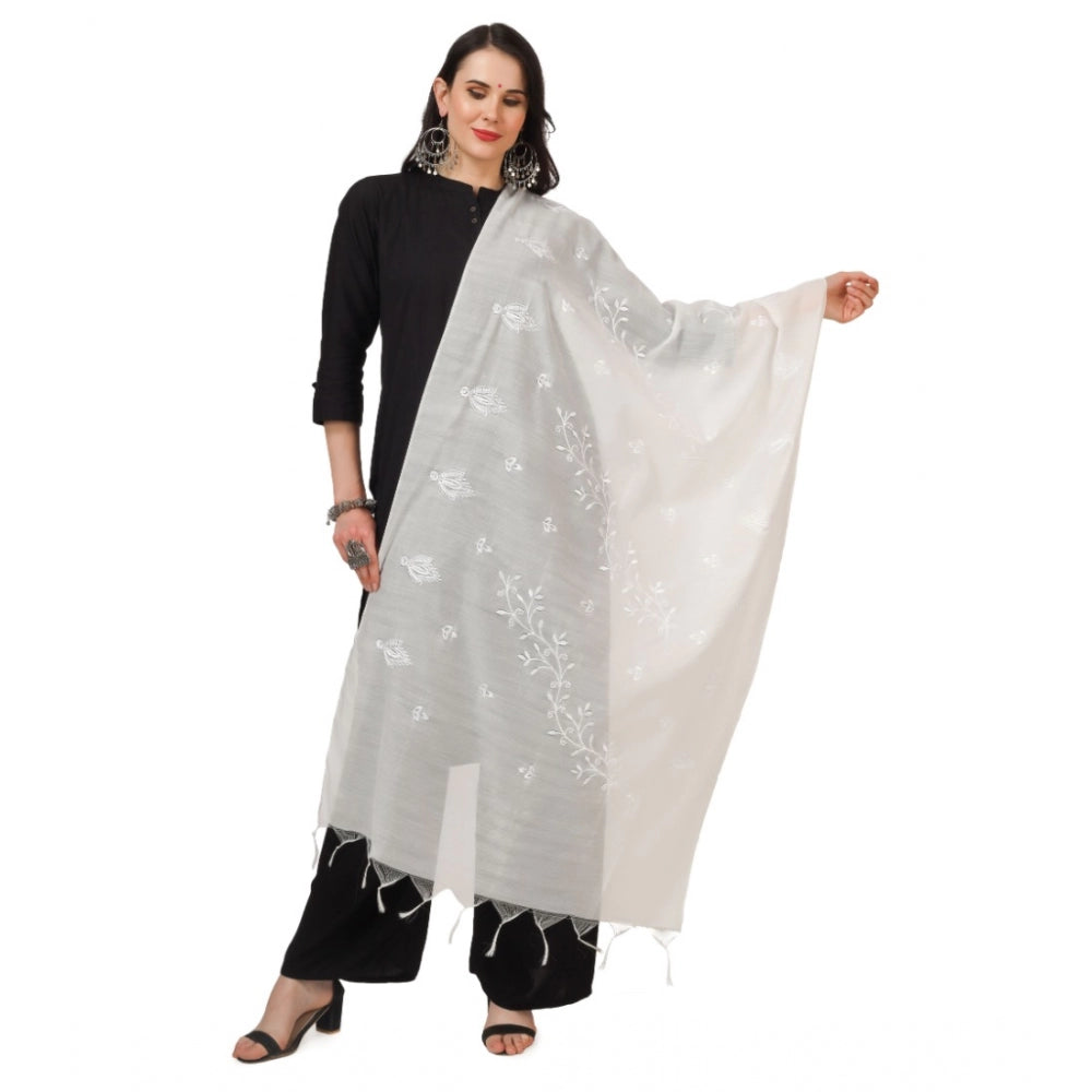 Women's Cotton Embroidered Dupatta (White, Length: 2.25 to 2.50 Mtr) - GillKart