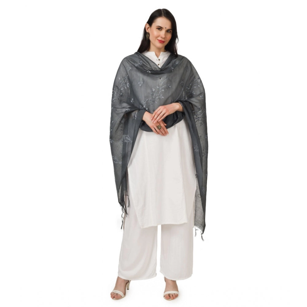 Women's Cotton Embroidered Dupatta (Grey, Length: 2.25 to 2.50 Mtr) - GillKart