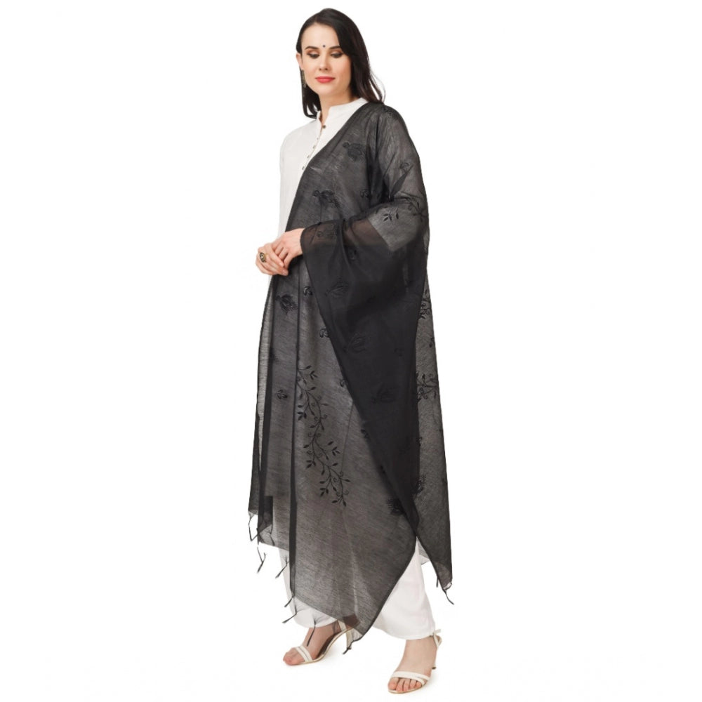 Women's Cotton Embroidered Dupatta (Black, Length: 2.25 to 2.50 Mtr) - GillKart