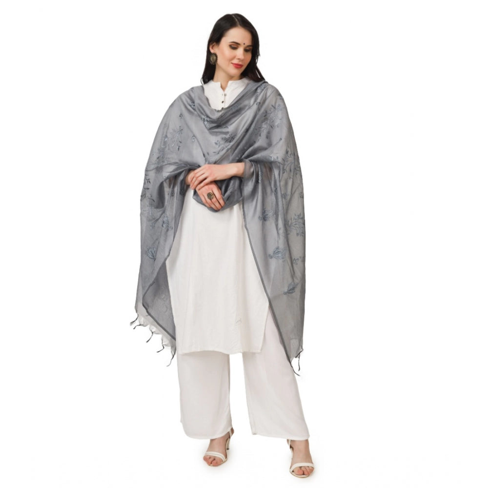 Women's Cotton Embroidered Dupatta (Grey, Length: 2.25 to 2.50 Mtr) - GillKart