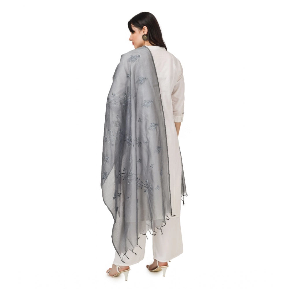 Women's Cotton Embroidered Dupatta (Grey, Length: 2.25 to 2.50 Mtr) - GillKart