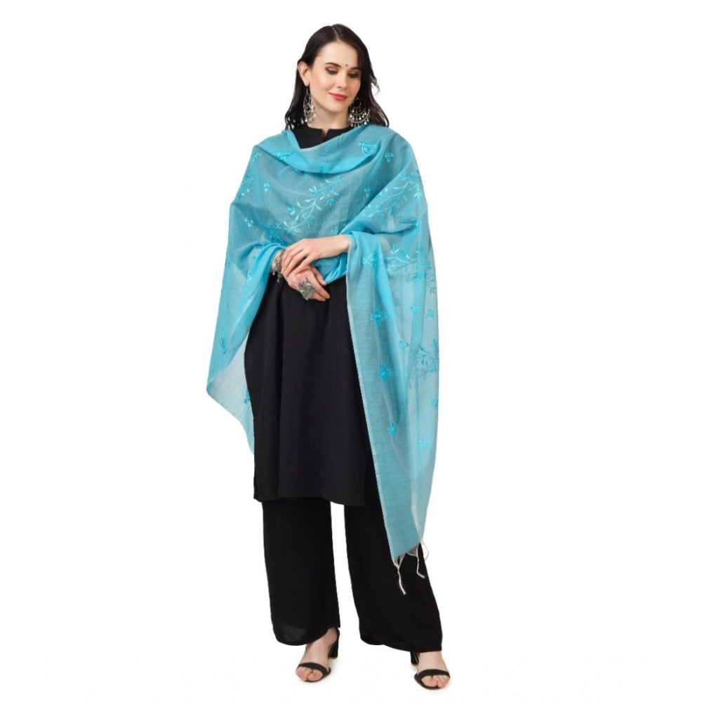 Women's Cotton Embroidered Dupatta (Aqua Blue, Length: 2.25 to 2.50 Mtr) - GillKart