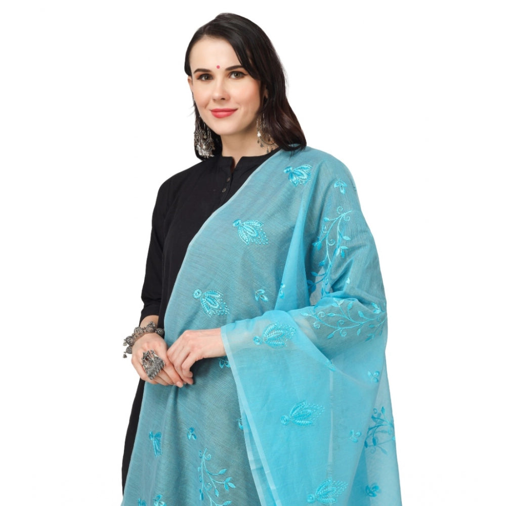 Women's Cotton Embroidered Dupatta (Aqua Blue, Length: 2.25 to 2.50 Mtr) - GillKart