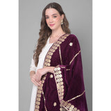 Women's Velvet Gotta Patti Dupatta (Wine, Length: 2.25 to 2.50 Mtr) - GillKart