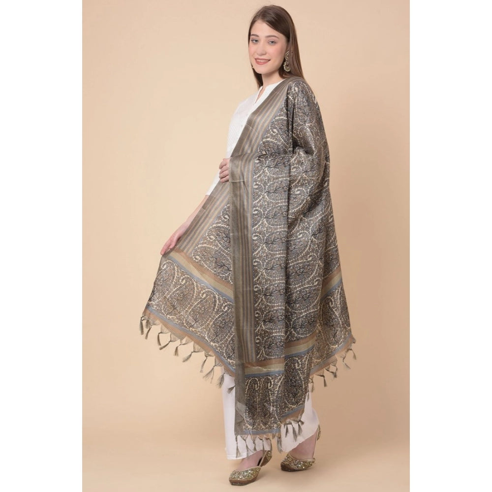 Women's Art Silk Printed Dupatta (Grey, Length: 2.25 to 2.50 Mtr) - GillKart