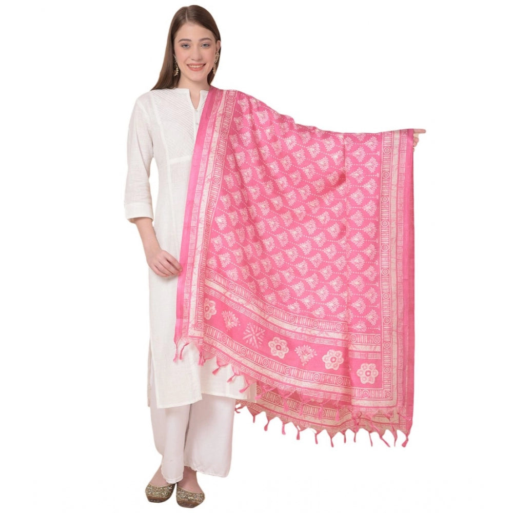 Women's Art Silk Printed Dupatta (Pink, Length: 2.25 to 2.50 Mtr) - GillKart