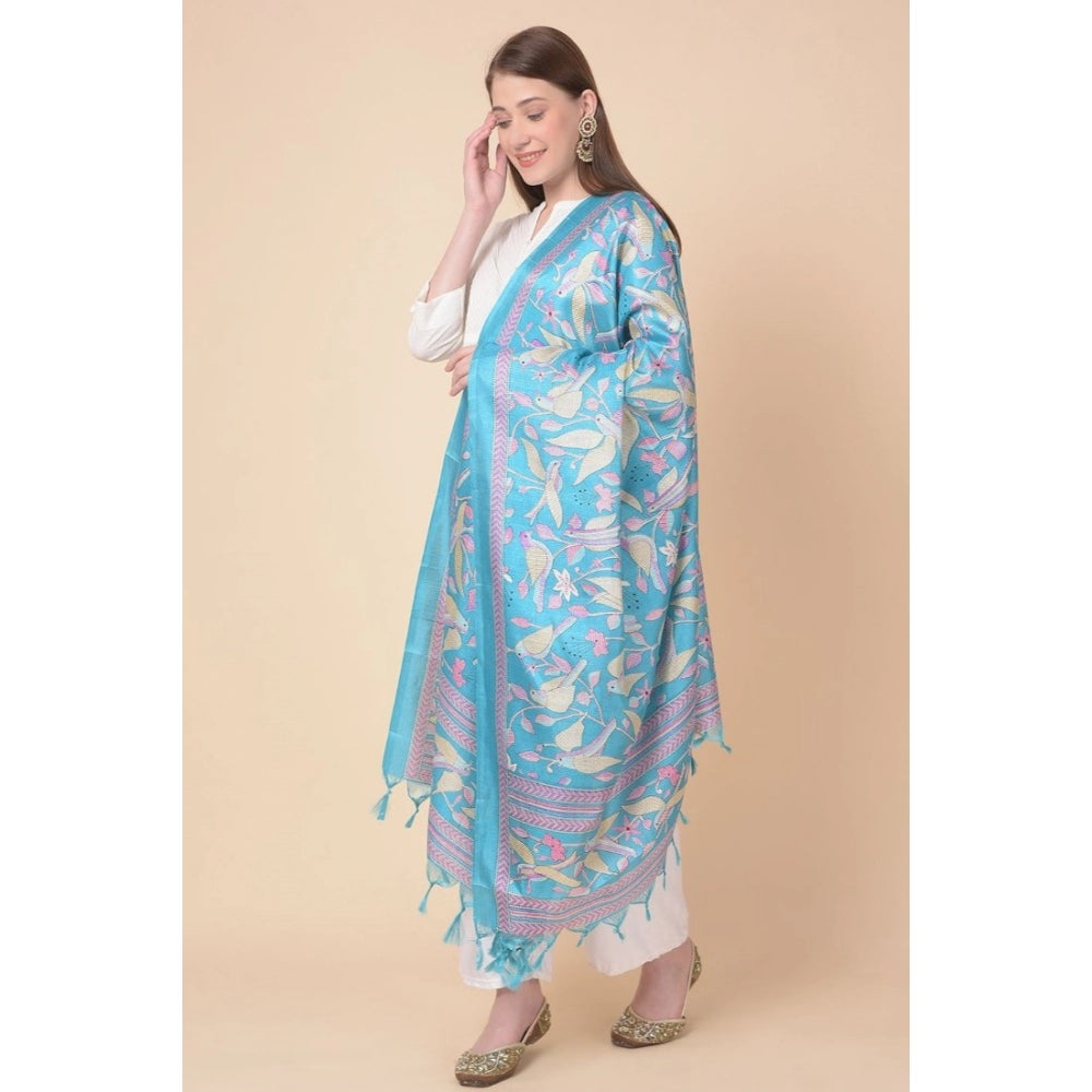 Women's Art Silk Printed Dupatta (Turquoise, Length: 2.25 to 2.50 Mtr) - GillKart