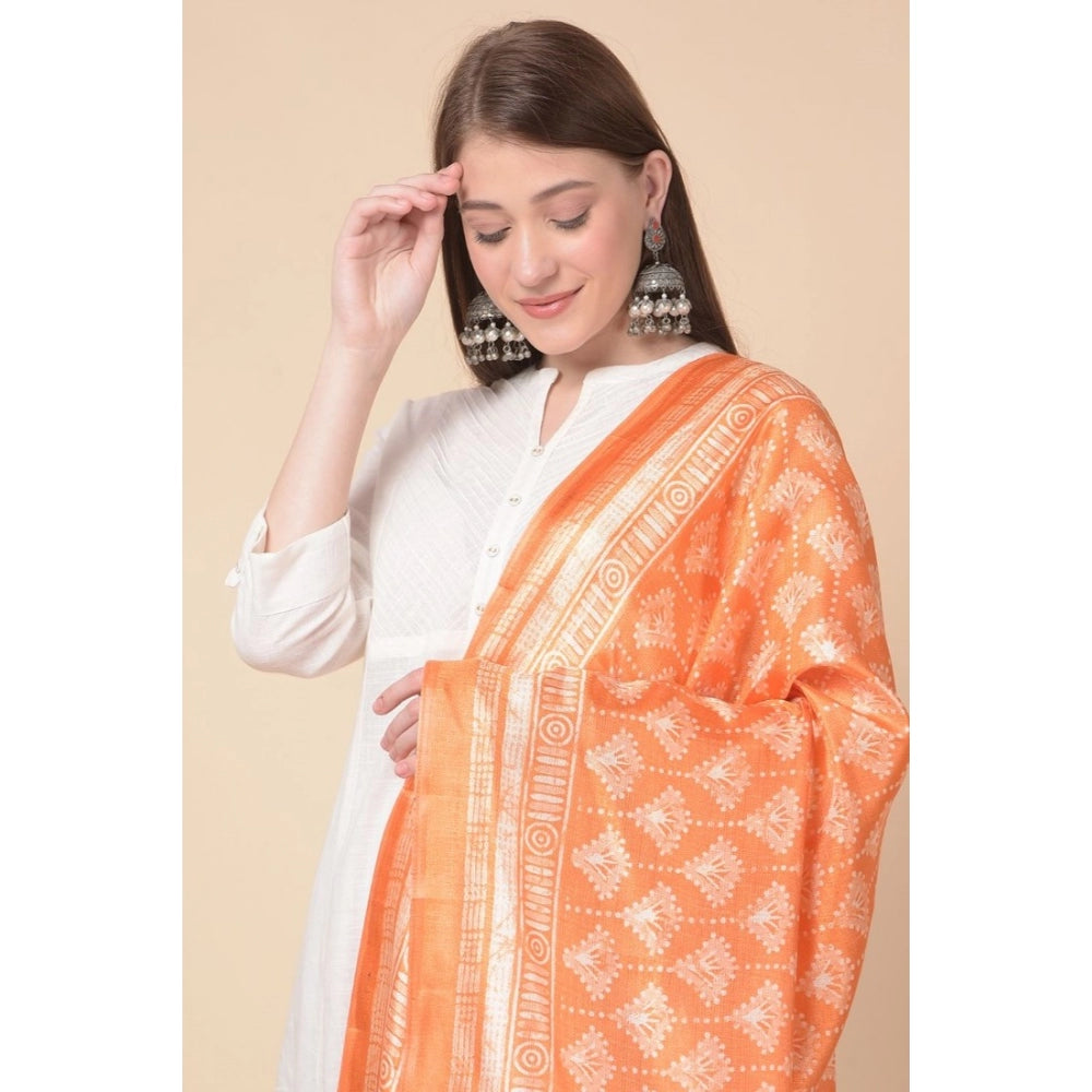 Women's Art Silk Printed Dupatta (Orange, Length: 2.25 to 2.50 Mtr) - GillKart