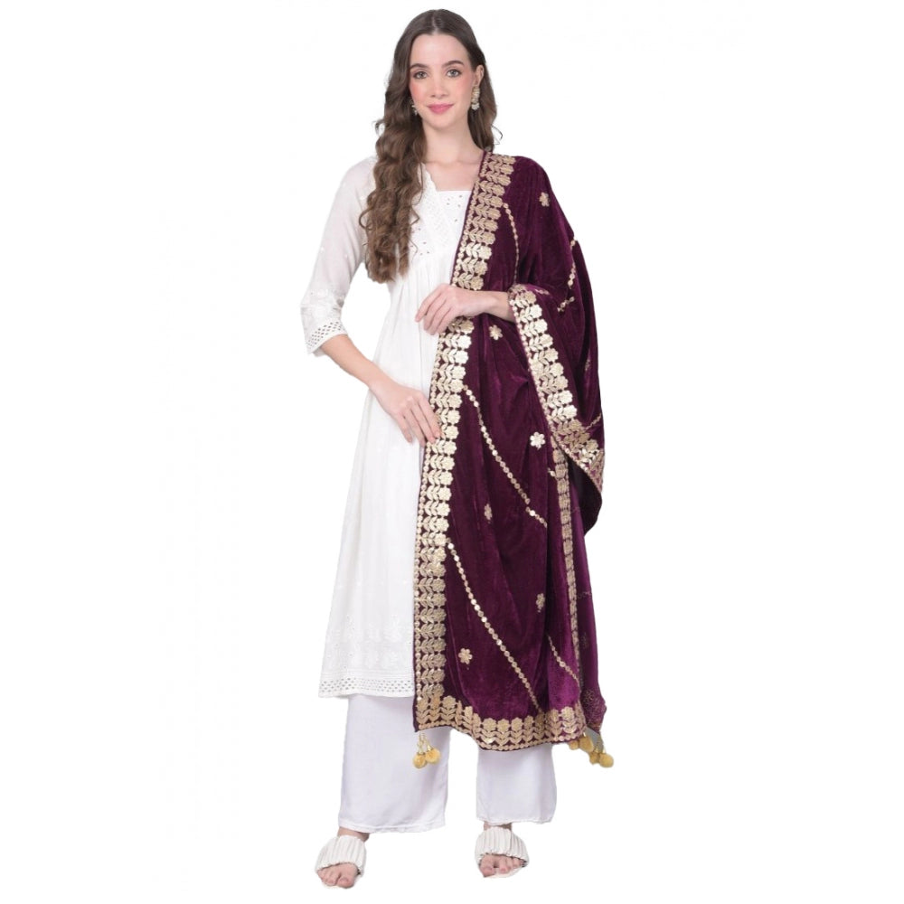 Women's Velvet Gotta Patti Dupatta (Wine, Length: 2.25 to 2.50 Mtr) - GillKart