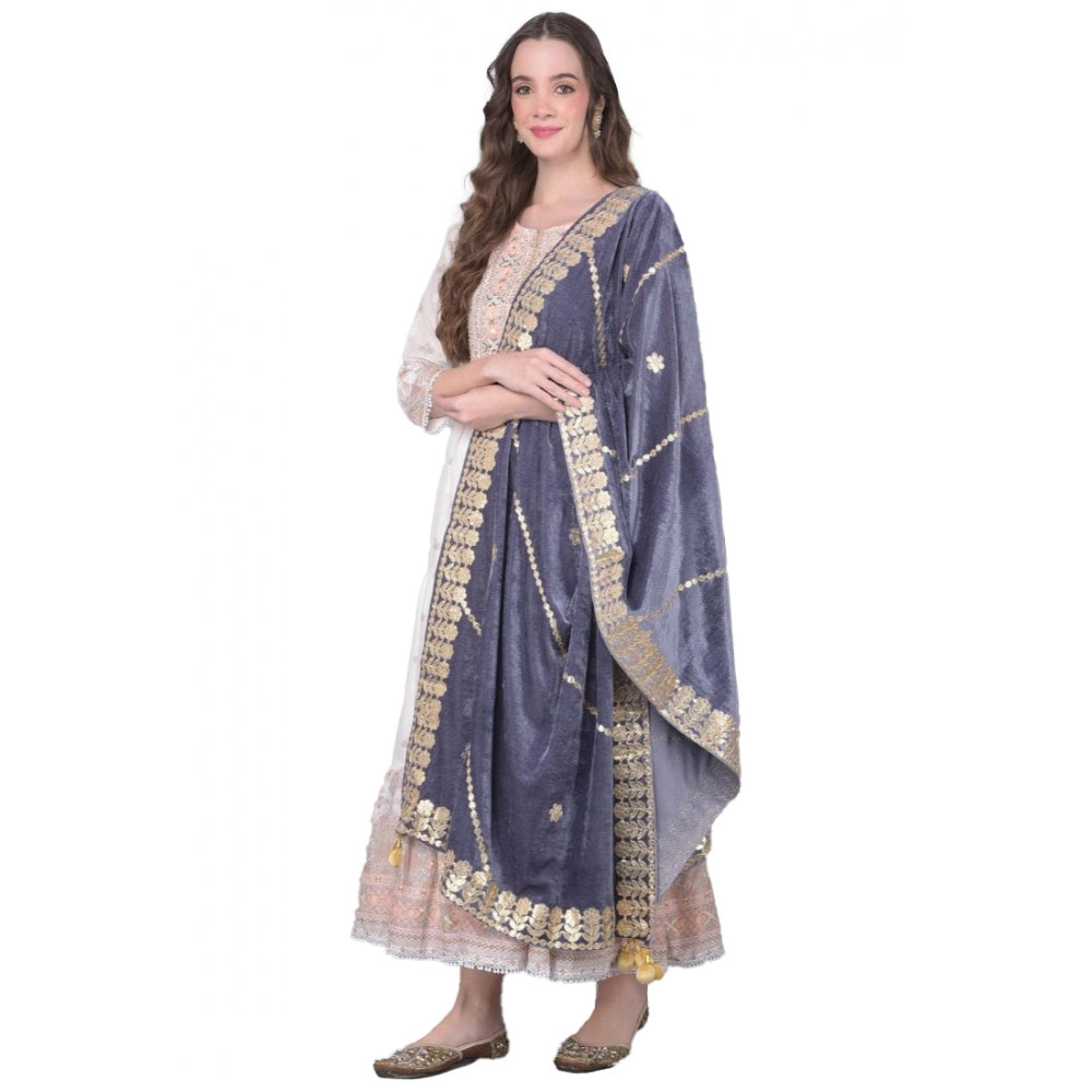 Women's Velvet Gotta Patti Dupatta (Grey, Length: 2.25 to 2.50 Mtr) - GillKart