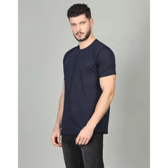 Men's Casual Half Sleeve Solid Cotton Blended Round Neck T-shirt (Dark Blue) - GillKart
