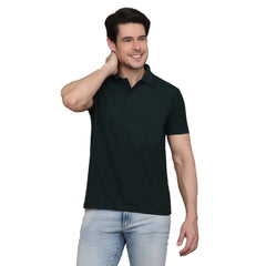 Men's Casual Half Sleeve Solid Cotton Blended Polo Neck T-shirt (Green) - GillKart