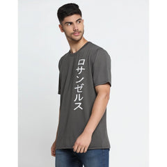 Men's Casual Half Sleeve Printed Cotton Blended Round Neck T-shirt (D.Grey) - GillKart