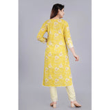 Women's Casual 3/4 Sleeve Embroidered Rayon Kurti With Pant And Dupatta Set (Yellow) - GillKart