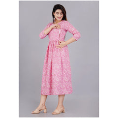 Women's Casual 3/4 Sleeve Printed Viscose Maternity Feeding Kurti (Baby Pink) - GillKart