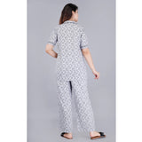 Women's Casual Half Sleeve Printed Viscose Rayon Shirt With Pyjama Pant Night Suit Set (Grey) - GillKart