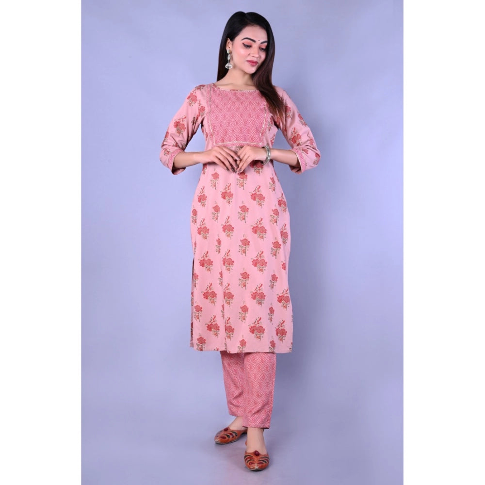 Women's Casual 3/4 Sleeve Printed Rayon Kurti With Pant Set (Pink) - GillKart