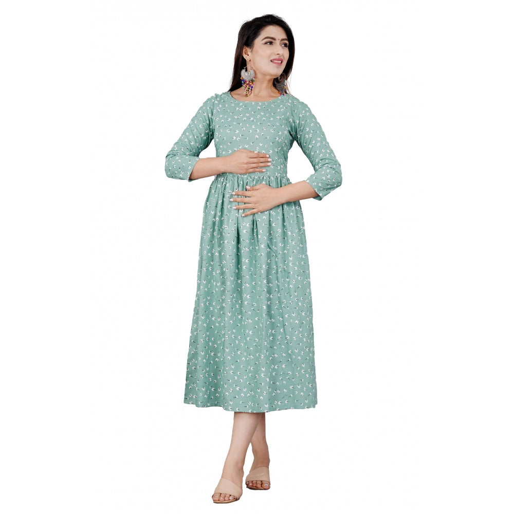 Women's Casual 3/4 Sleeve Printed Viscose Maternity Feeding Kurti (Green) - GillKart