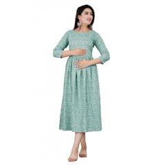 Women's Casual 3/4 Sleeve Printed Viscose Maternity Feeding Kurti (Green) - GillKart