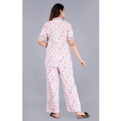 Women's Casual Half Sleeve Printed Viscose Rayon Shirt With Pyjama Pant Night Suit Set (Baby Pink) - GillKart