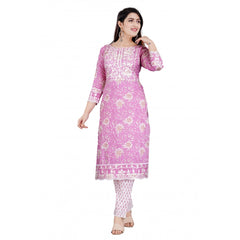 Women's Casual 3/4 Sleeve Embroidered Rayon Kurti With Pant And Dupatta Set (Purple) - GillKart