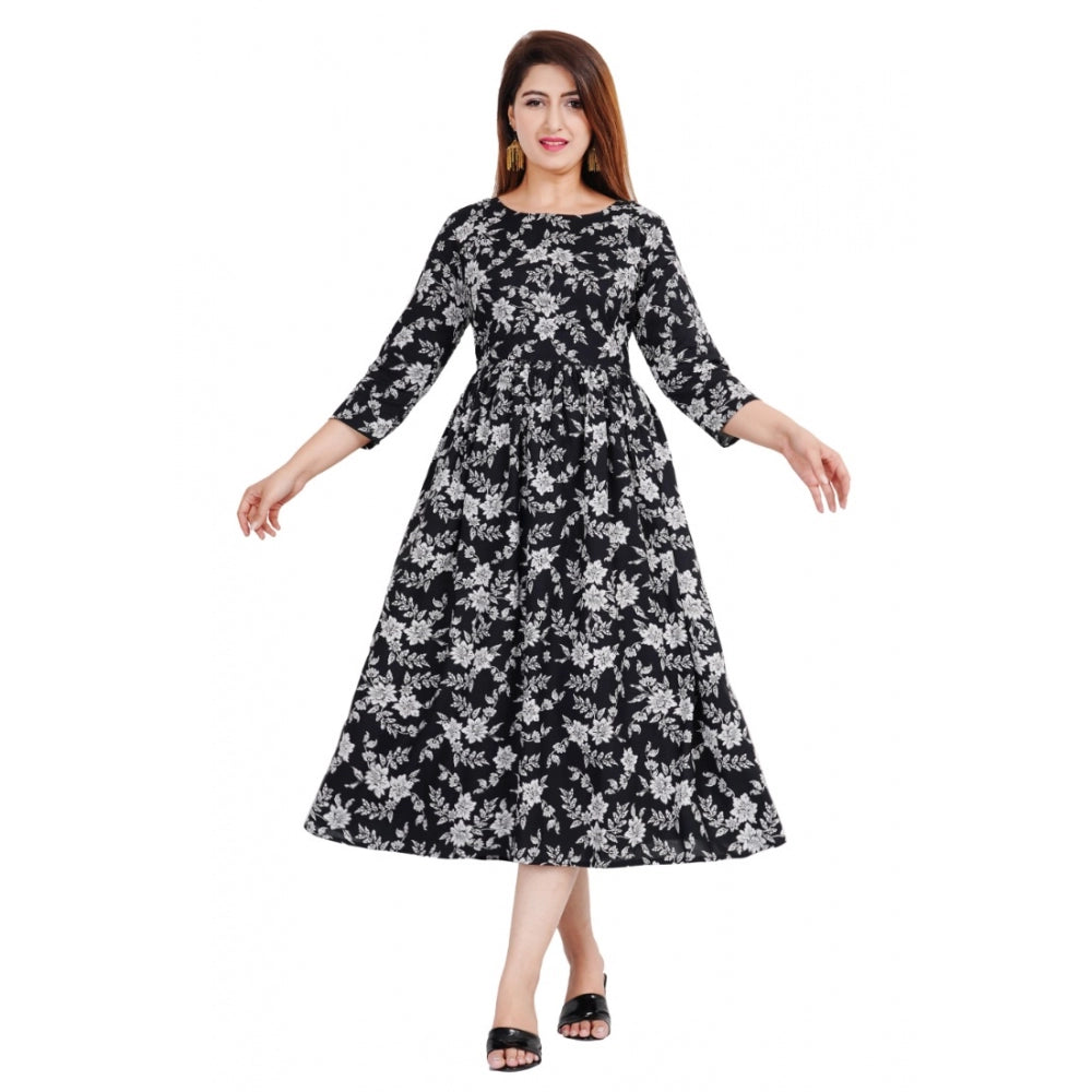 Women's Casual 3/4 Sleeve Printed Viscose Maternity Feeding Kurti (Black) - GillKart