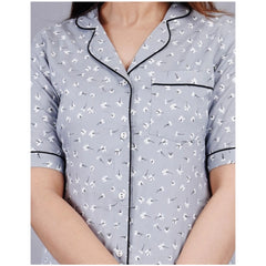 Women's Casual Half Sleeve Printed Viscose Rayon Shirt With Pyjama Pant Night Suit Set (Grey) - GillKart