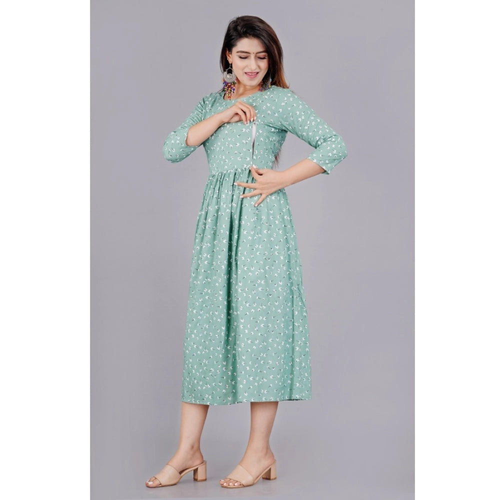 Women's Casual 3/4 Sleeve Printed Viscose Maternity Feeding Kurti (Green) - GillKart