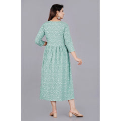 Women's Casual 3/4 Sleeve Printed Viscose Maternity Feeding Kurti (Green) - GillKart