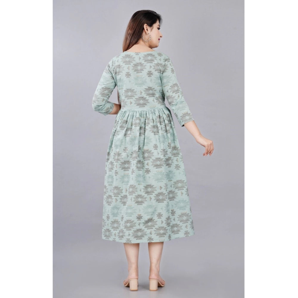 Women's Casual 3/4 Sleeve Printed Viscose Maternity Feeding Kurti (Light Green) - GillKart