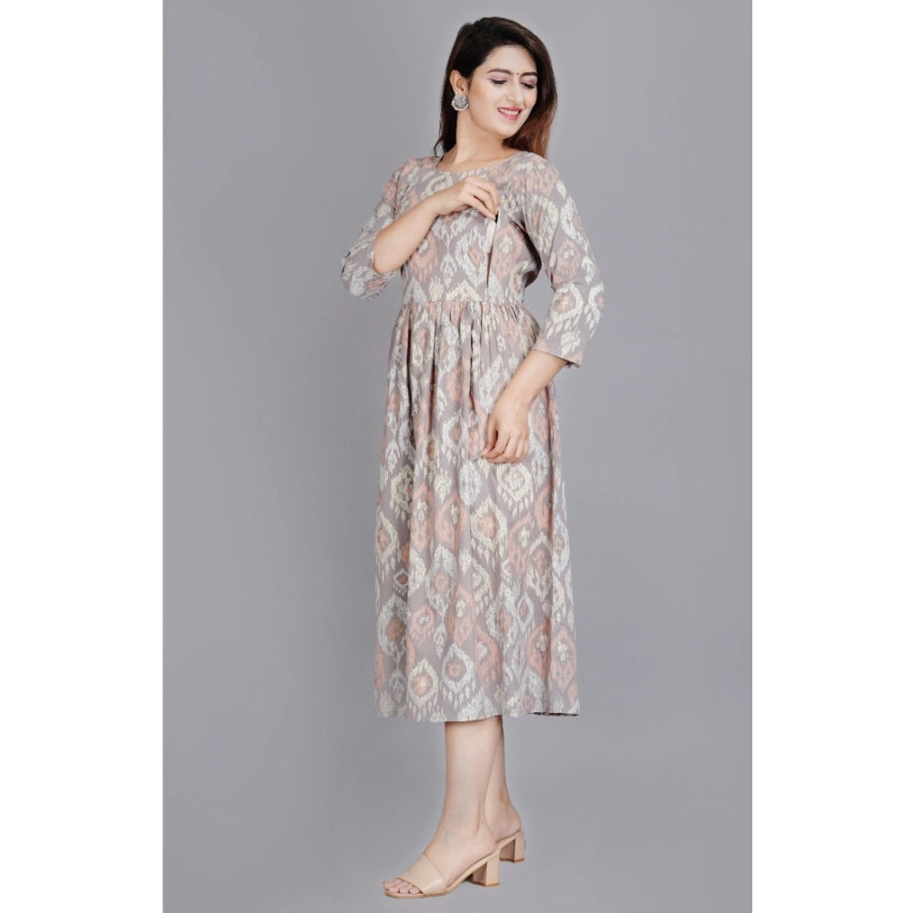 Women's Casual 3/4 Sleeve Printed Viscose Maternity Feeding Kurti (Grey) - GillKart