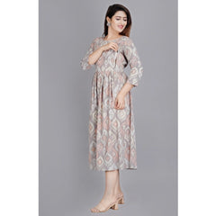 Women's Casual 3/4 Sleeve Printed Viscose Maternity Feeding Kurti (Grey) - GillKart