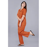 Womens Casual Half Sleeve Printed Viscose Rayon Shirt With Pyjama Pant Night Suit Set Brown