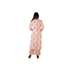 Women's Casual 3/4 Sleeve Printed Rayon Kurti With Palazzo Set (Peach) - GillKart