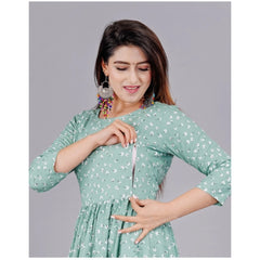 Women's Casual 3/4 Sleeve Printed Viscose Maternity Feeding Kurti (Green) - GillKart