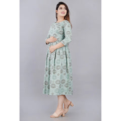 Women's Casual 3/4 Sleeve Printed Viscose Maternity Feeding Kurti (Light Green) - GillKart