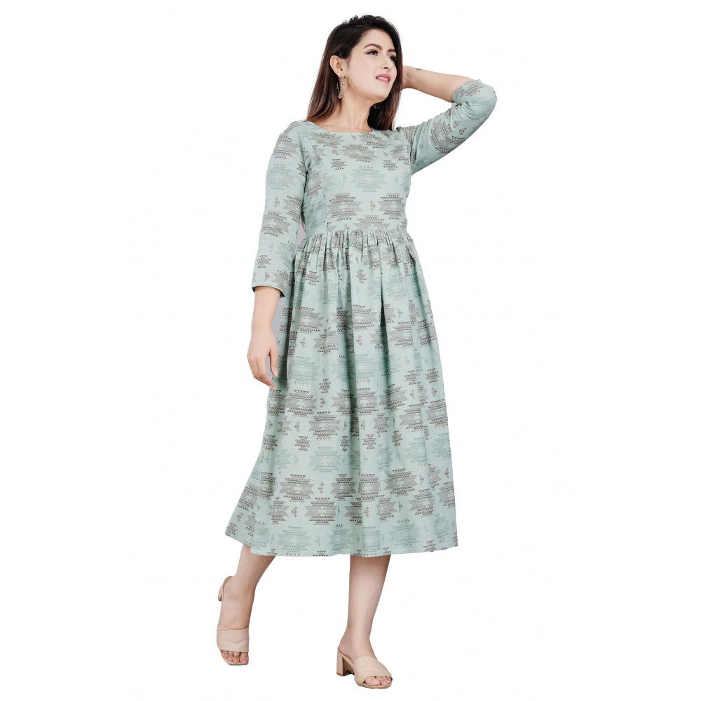 Women's Casual 3/4 Sleeve Printed Viscose Maternity Feeding Kurti (Light Green) - GillKart