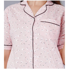 Women's Casual Half Sleeve Printed Viscose Rayon Shirt With Pyjama Pant Night Suit Set (Pink) - GillKart