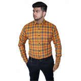 Men's Cotton Lycra Full Sleeve Checked Casual Shirt (Orange) - GillKart