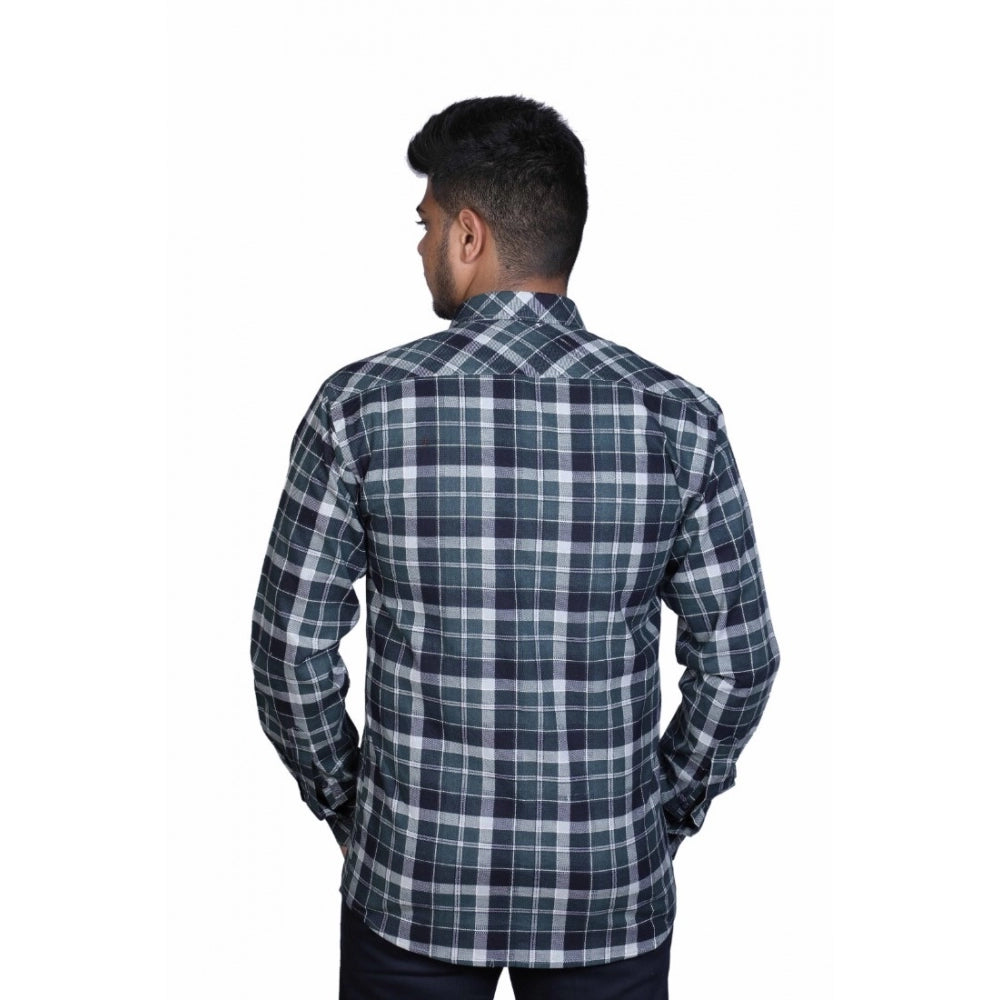 Men's Cotton Lycra Full Sleeve Checked Casual Shirt (Dark Green) - GillKart