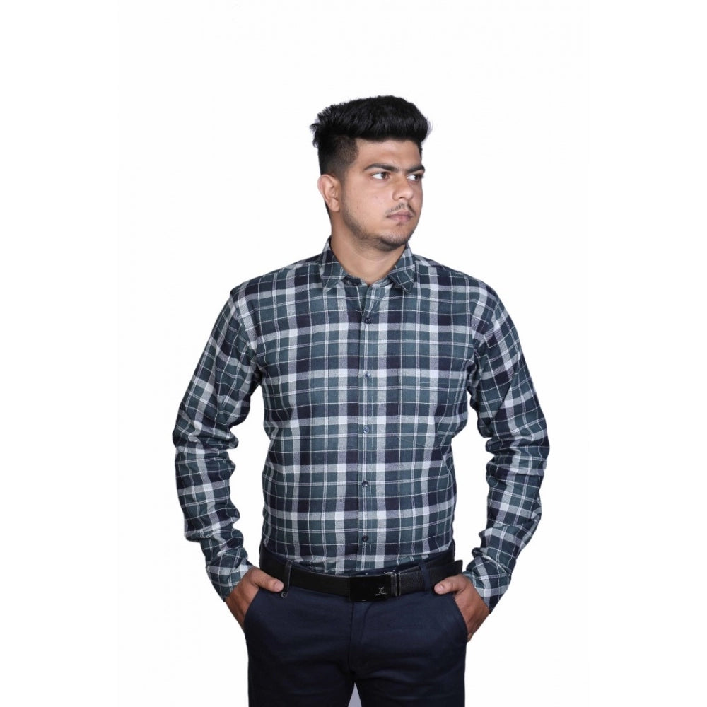 Men's Cotton Lycra Full Sleeve Checked Casual Shirt (Dark Green) - GillKart