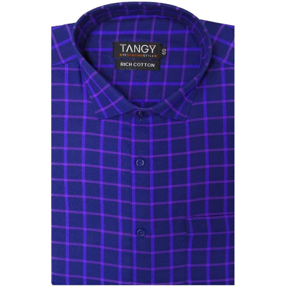 Men's Cotton Lycra Full Sleeve Checked Casual Shirt (Blue Purple) - GillKart